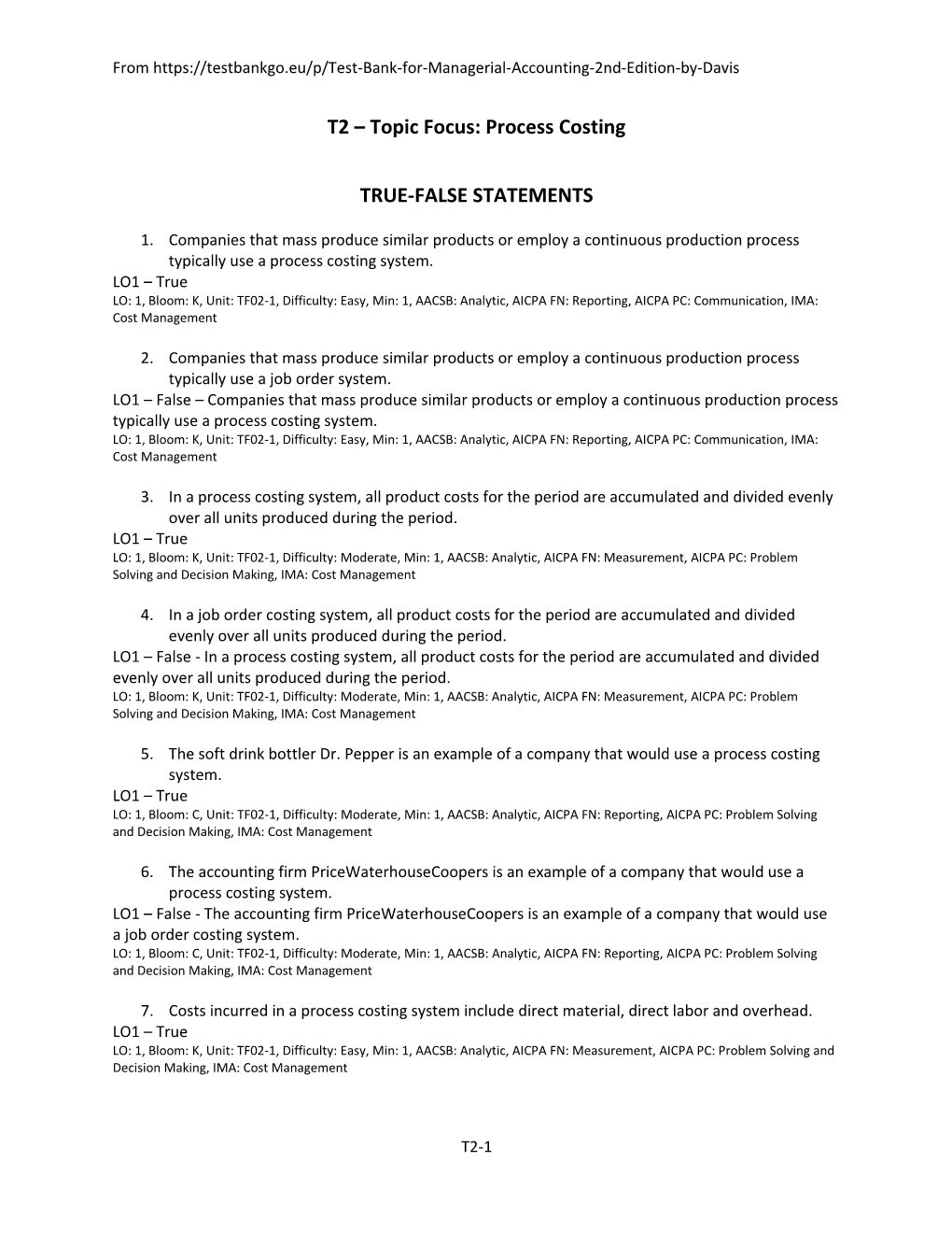 T2 Topic Focus: Process Costing