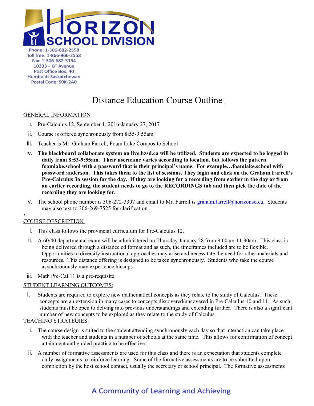 Distance Education Course Outline