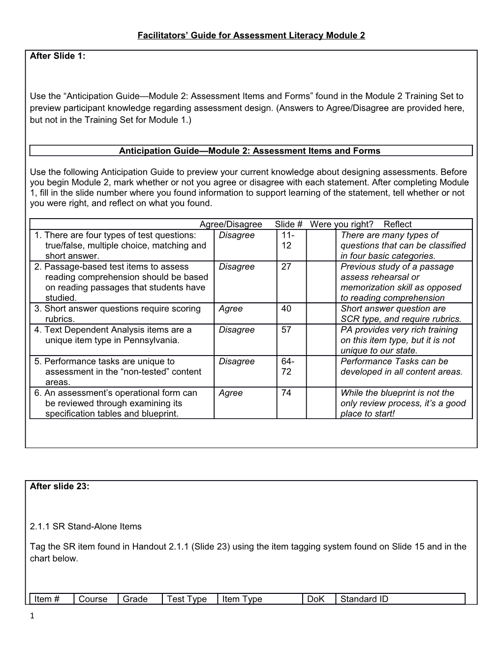 Facilitators Guide for Assessment Literacy Module 2