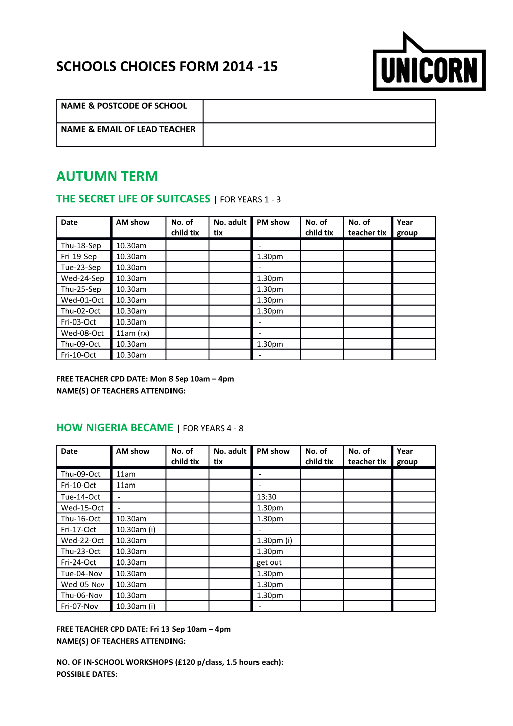 Schools Choices Form 2014 -15