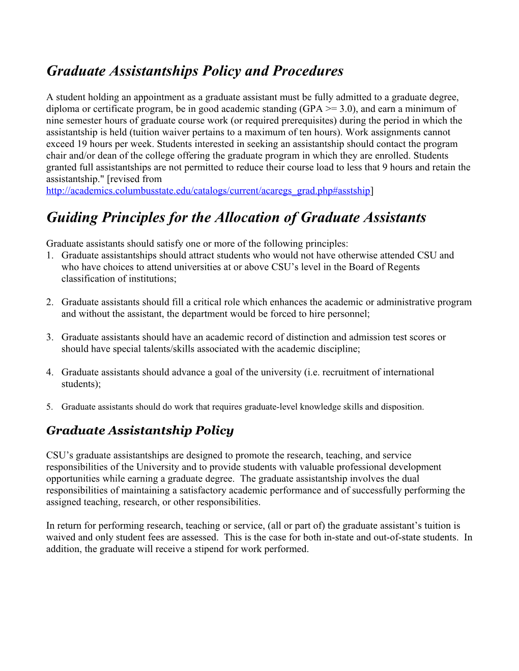 Graduate Assistantships Policy and Procedures