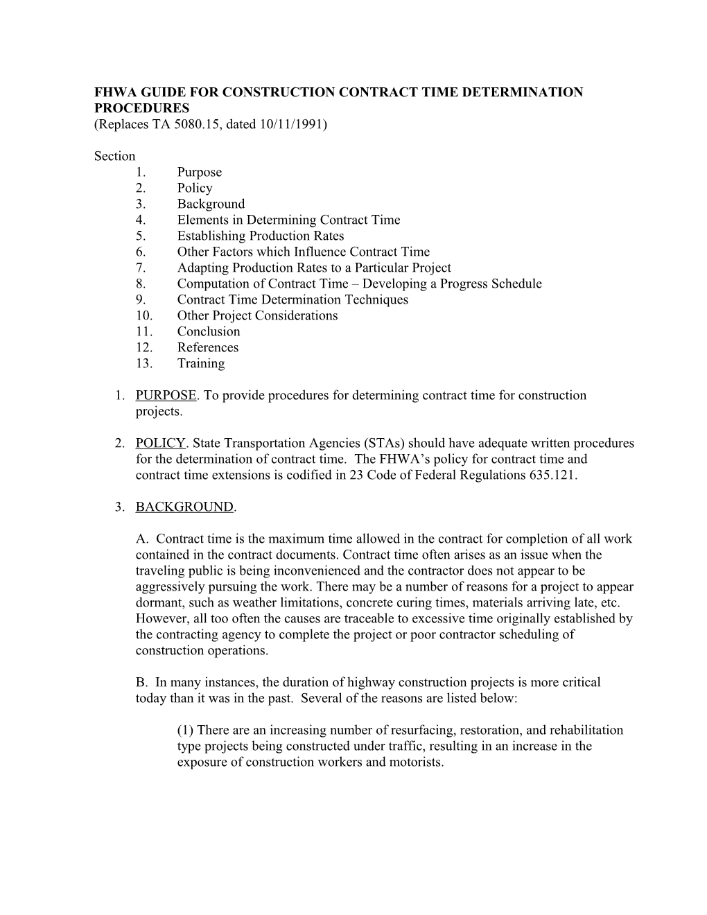 Fhwa Guide for Construction Contract Time Determination Procedures