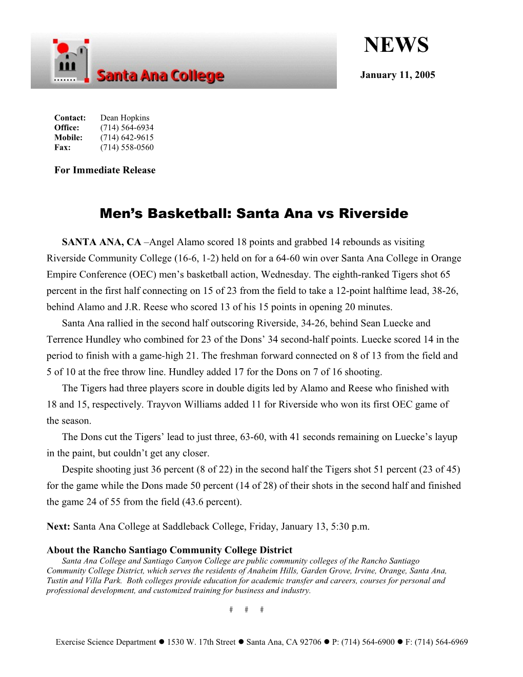 Men S Basketball: Santa Ana Vs Riverside