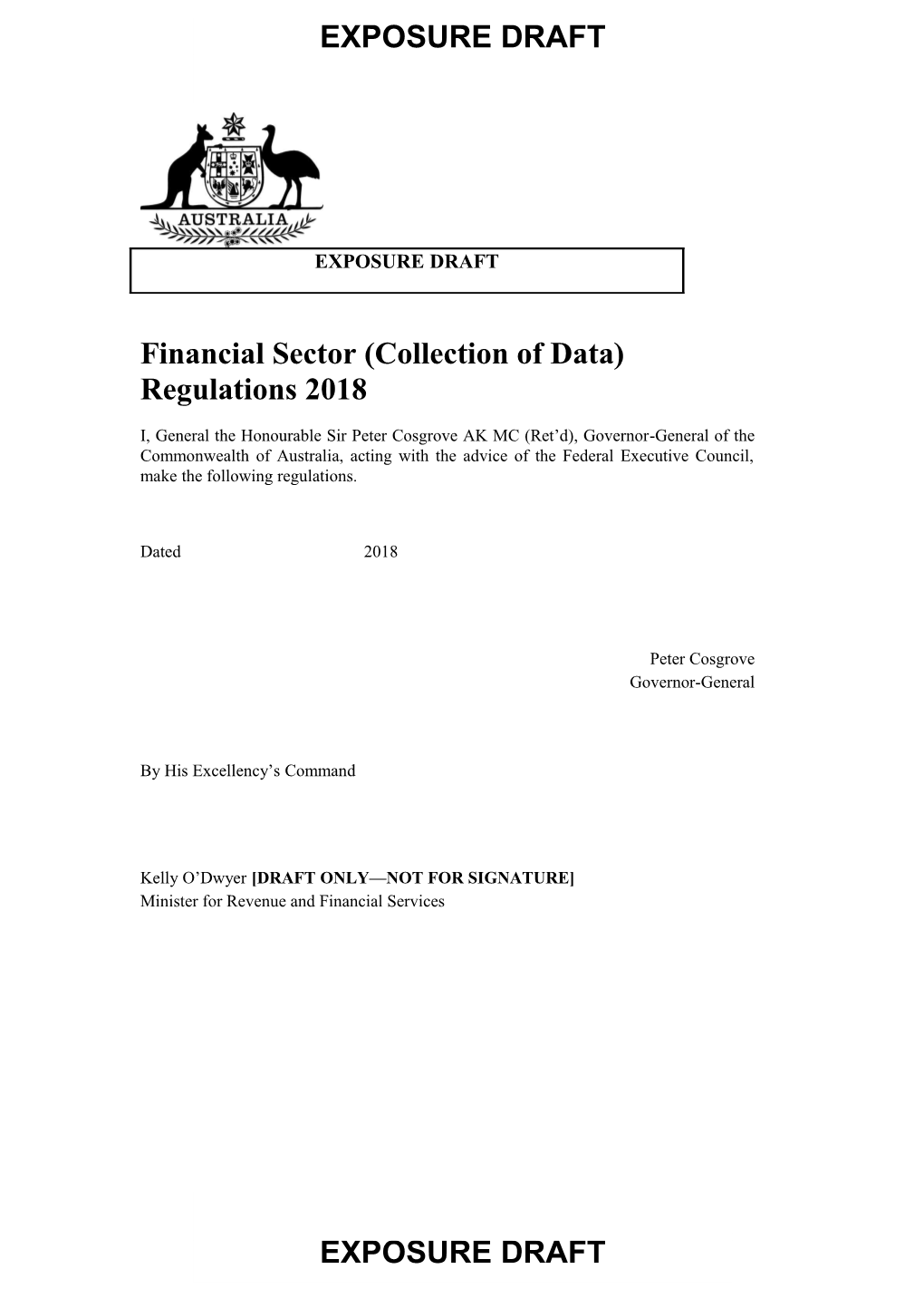 Exposure Draft: Financial Sector (Collection of Data) Regulations 2018