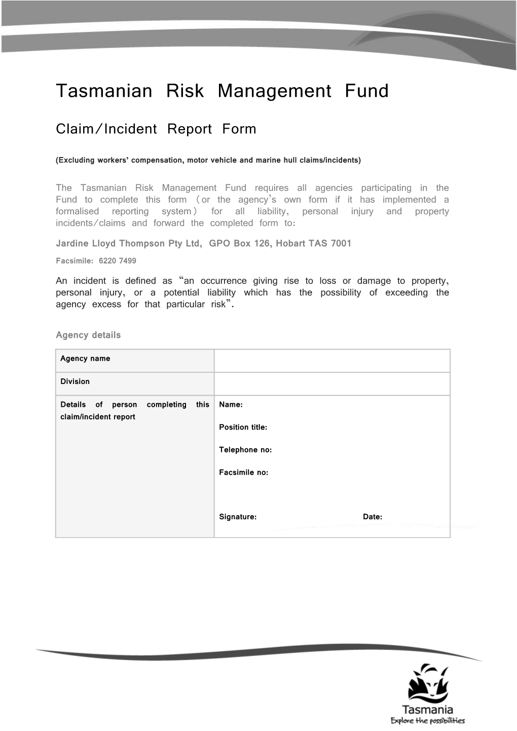 TRMF Claim Incident Report Form