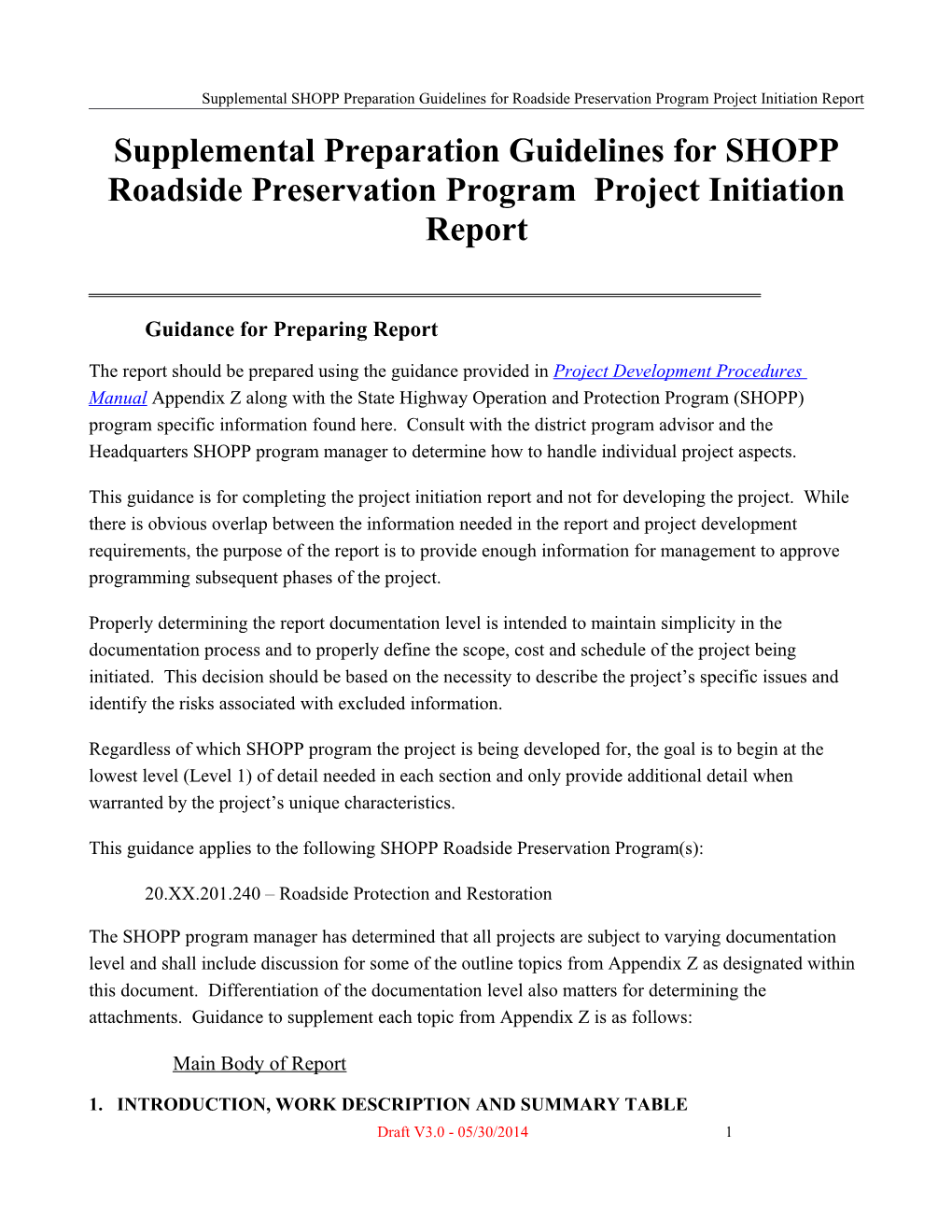 Supplemental SHOPP Preparation Guidelines for Roadside Preservationprogramproject Initiation