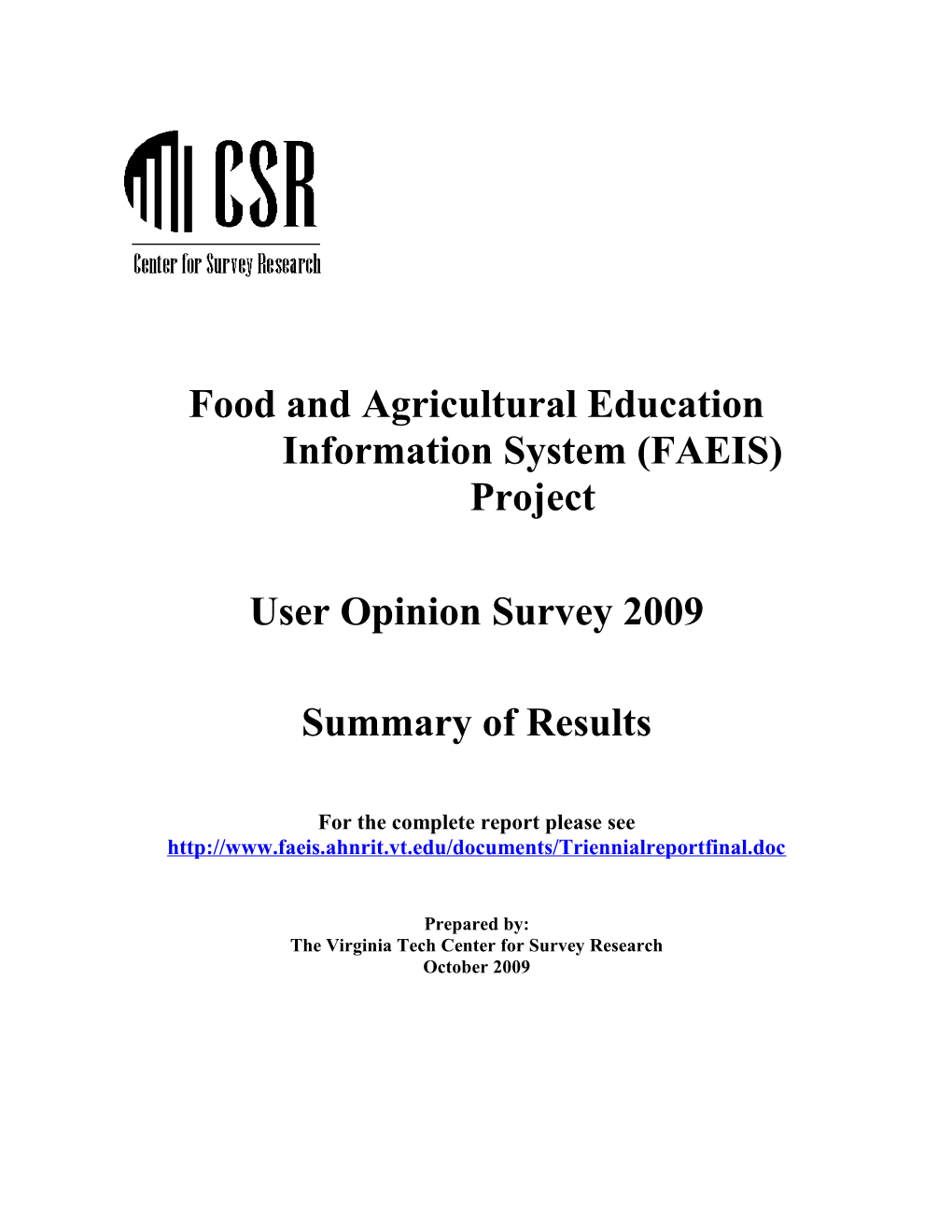 Food and Agricultural Education Information System (FAEIS) Project