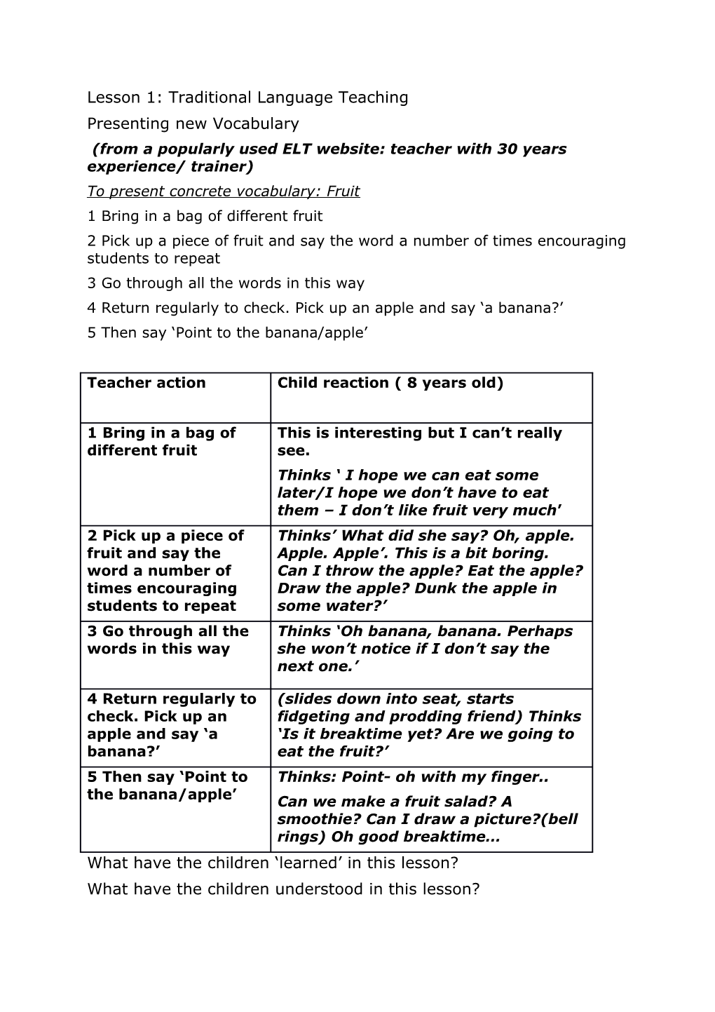 Lesson 1: Traditional Language Teaching