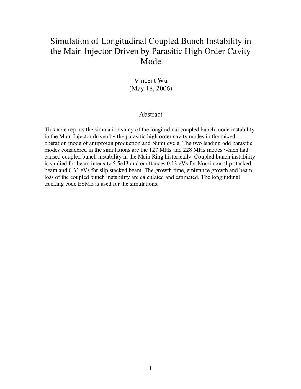 Simulation Study of the Coupled Bunch Dipole Mode in the Main Injector Driven by the Parasitic