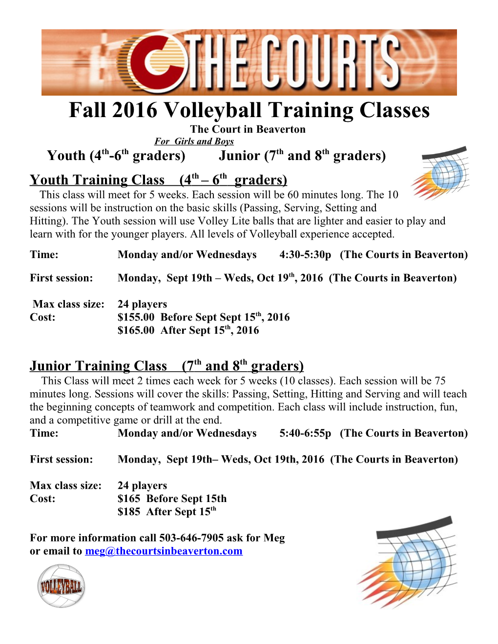Fall 2016Volleyball Training Classes