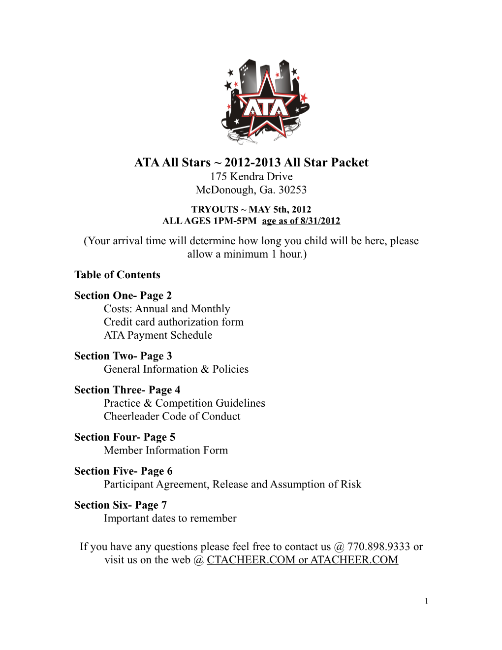 ATA All Stars 2012-2013 All Star Packet