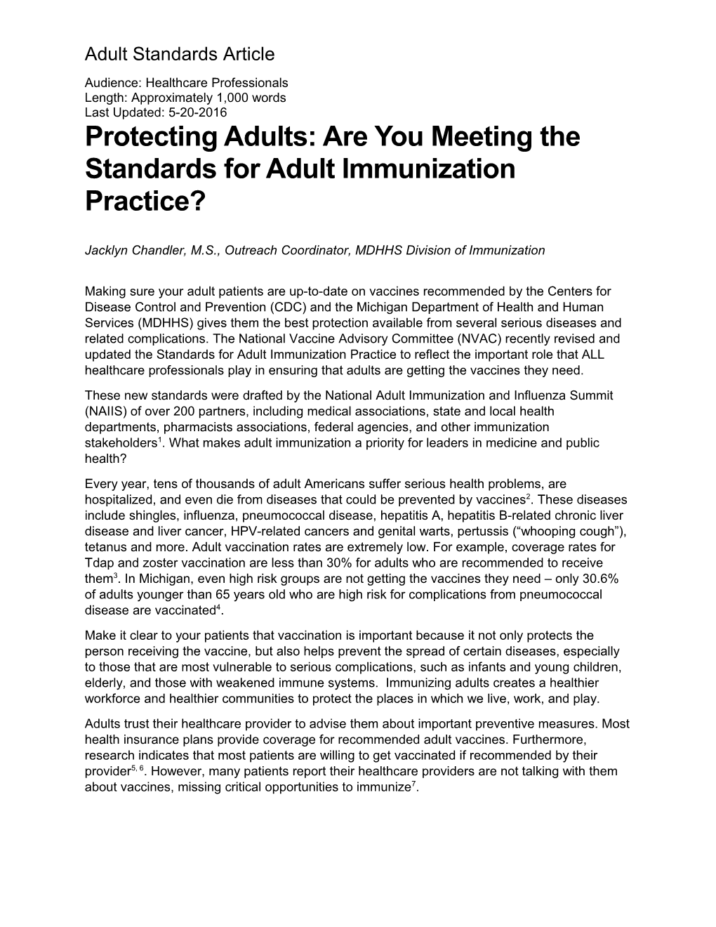 Protecting Adults: Are You Meeting the Standards for Adult Immunization Practice?