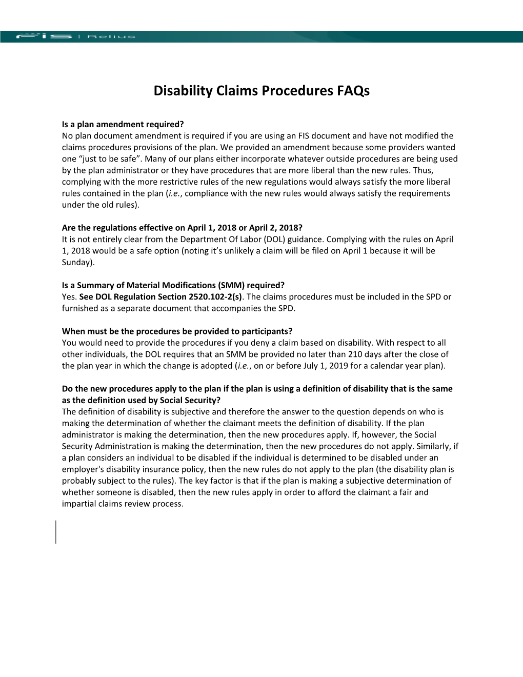 Disability Claims Procedures Faqs