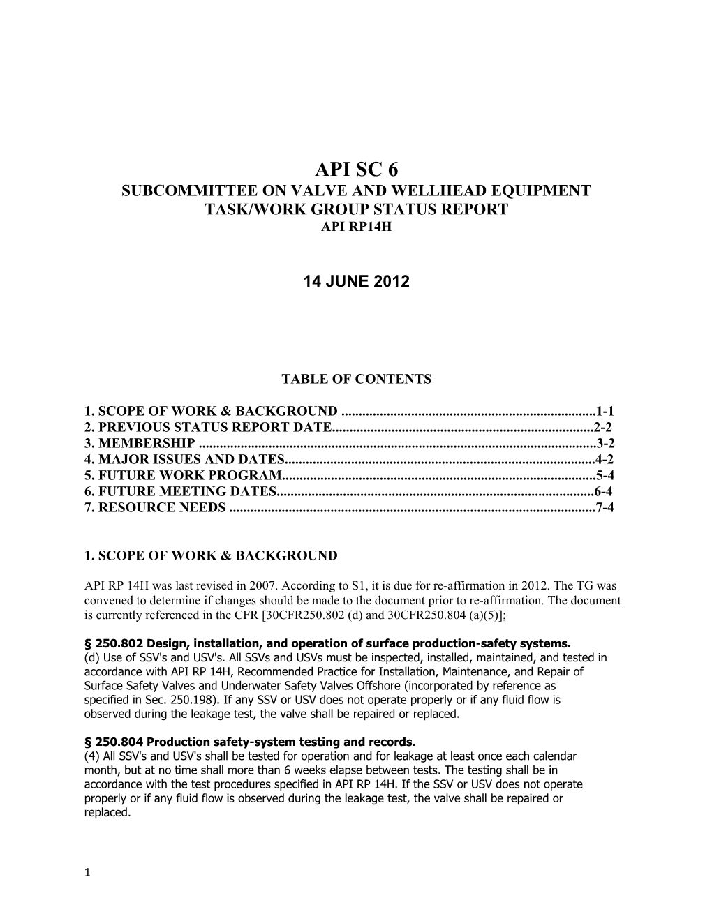 Subcommittee on Valve and Wellhead Equipment