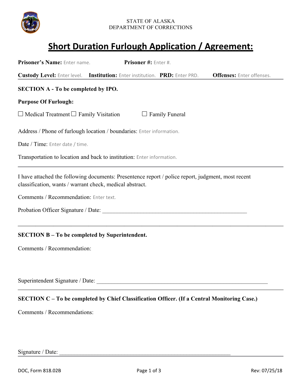Short Duration Furlough Application / Agreement