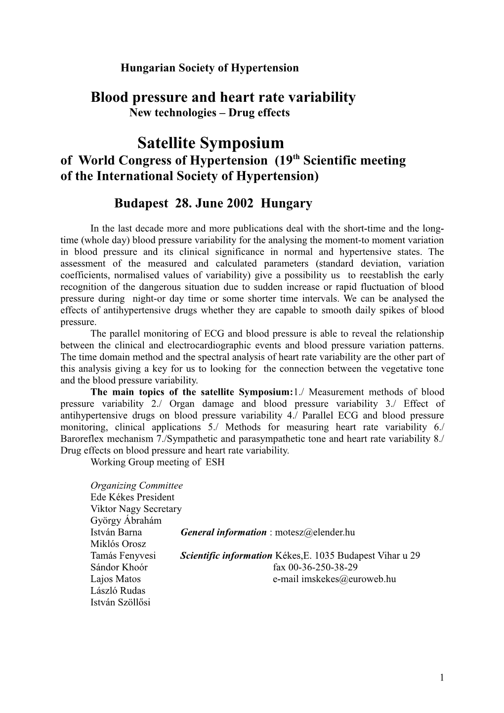 Satellite Symposium Of