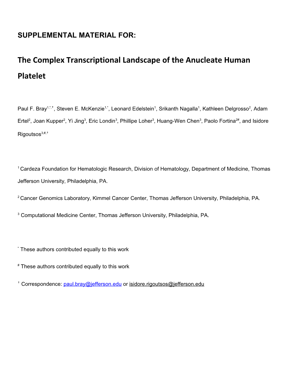 The Complex Transcriptional Landscape of the Anucleate Human Platelet