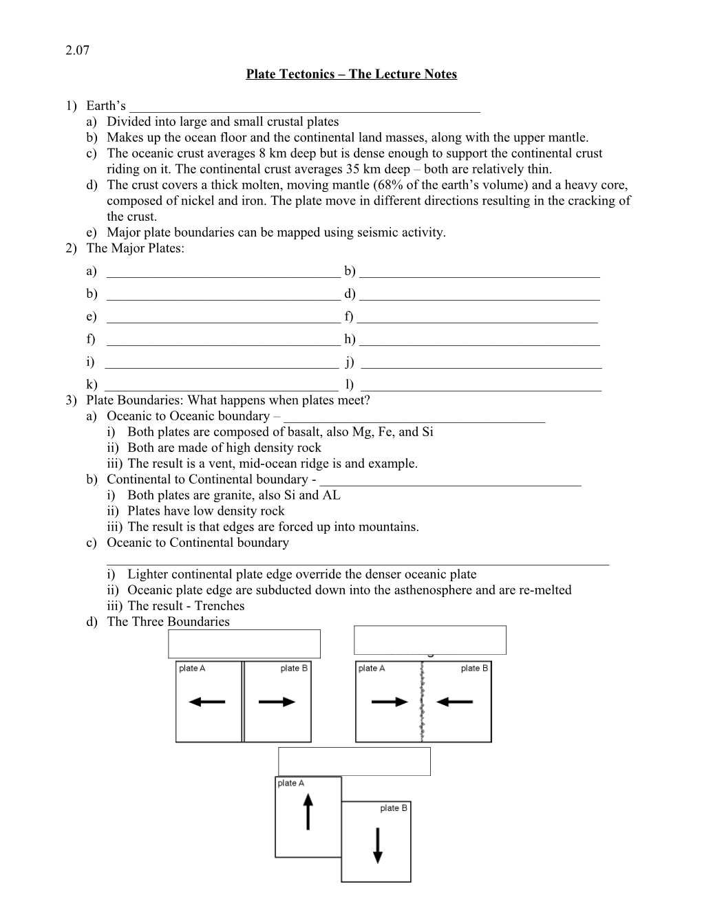 Plate Tectonics the Lecture Notes