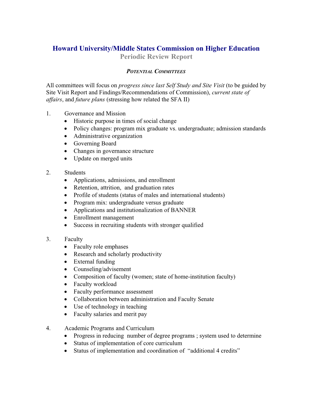 Howard University/Middle States Commission on Higher Education Periodic Review Report