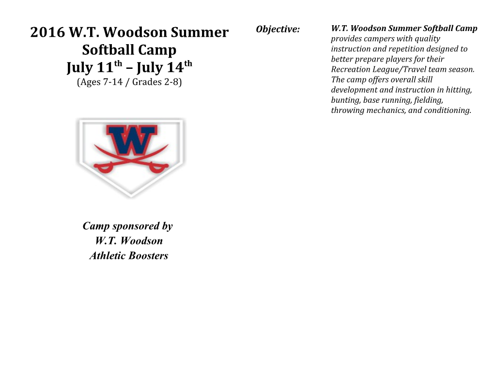 2016 W.T. Woodson Summer Softballcamp