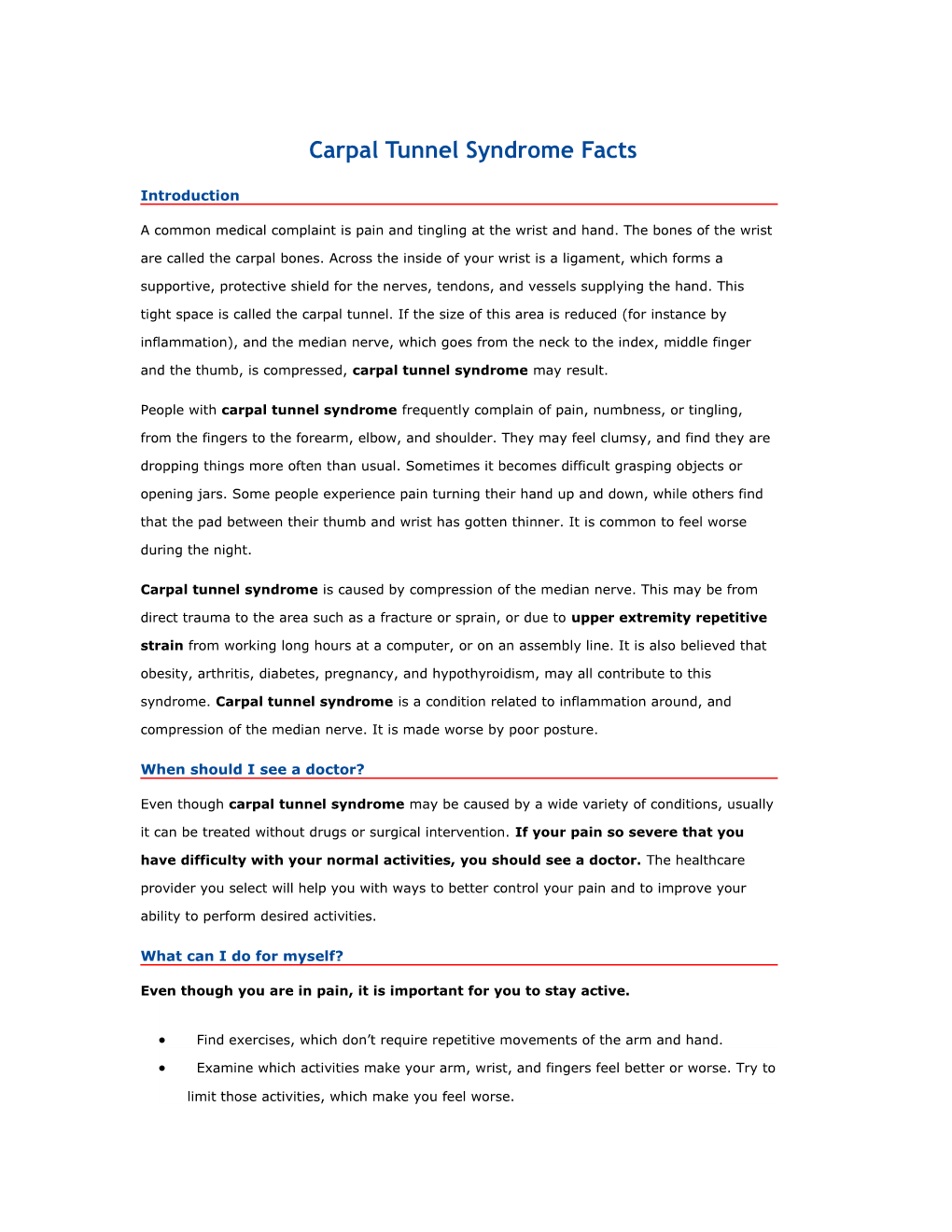 Carpal Tunnel Syndrome Facts