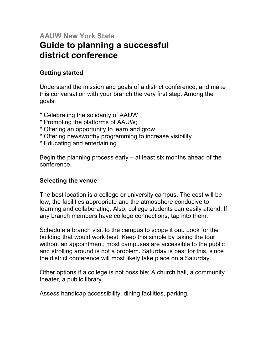AAUW New York State / Guide to Planning