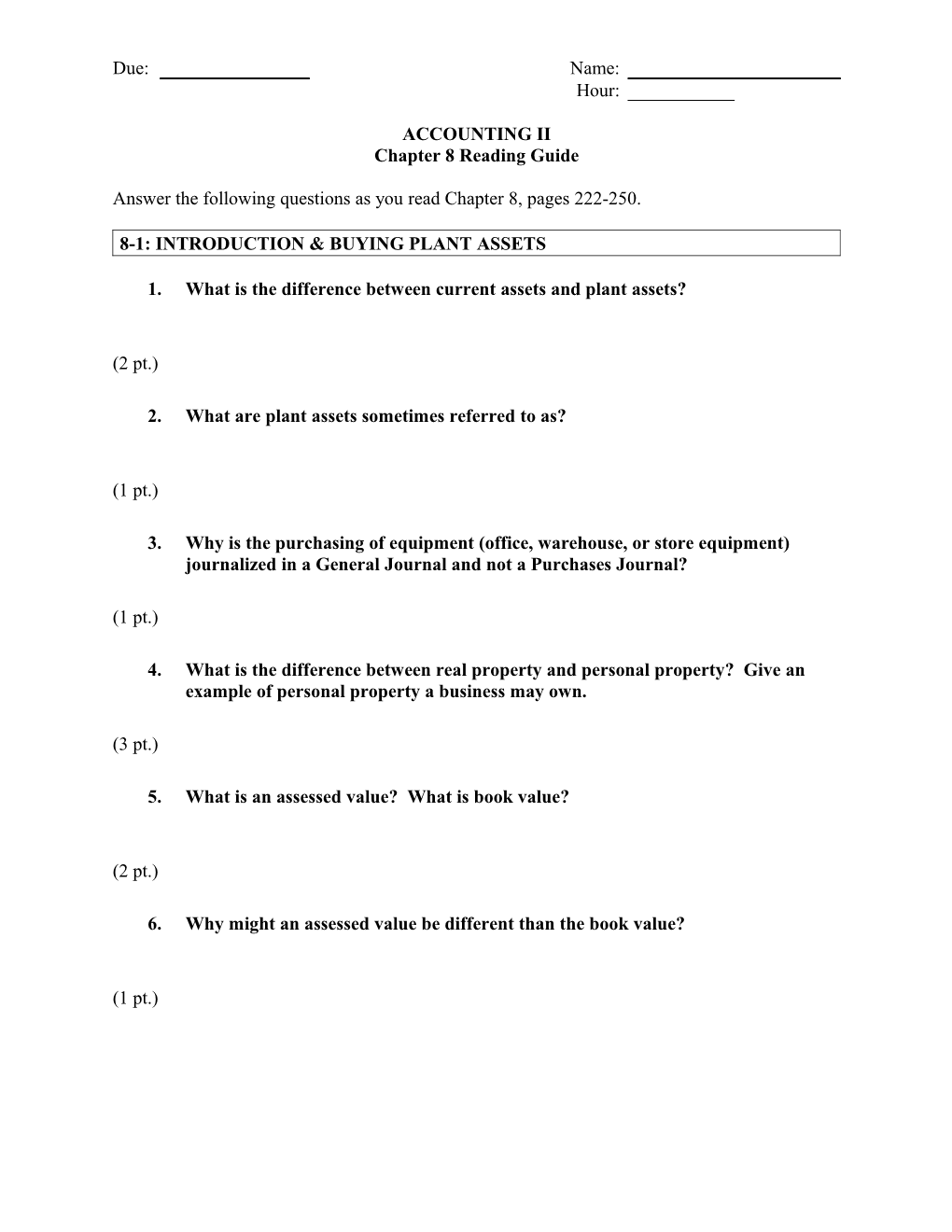 Accounting Iich. 8 Reading Guide