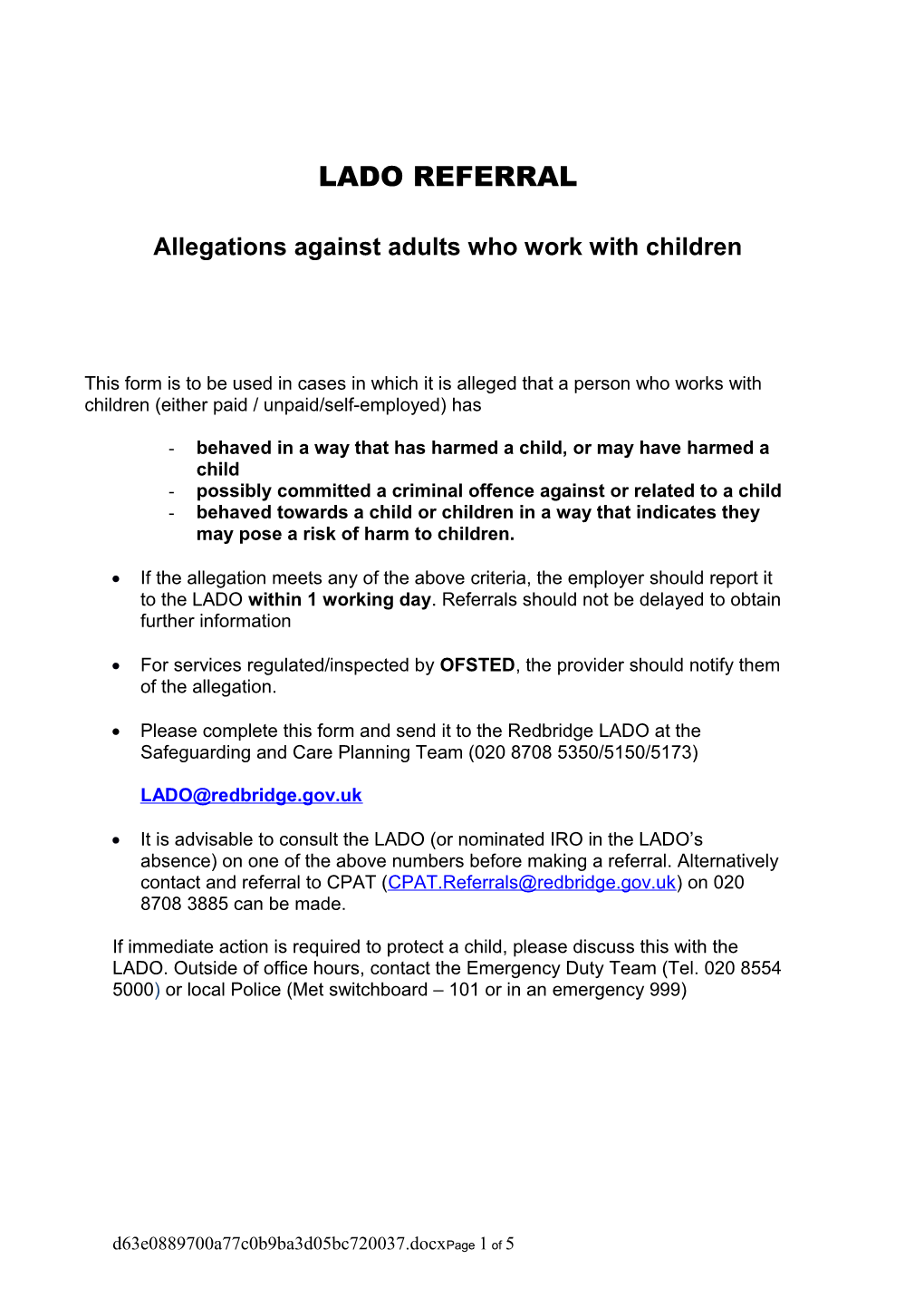 Allegations Against Adults Who Work with Children