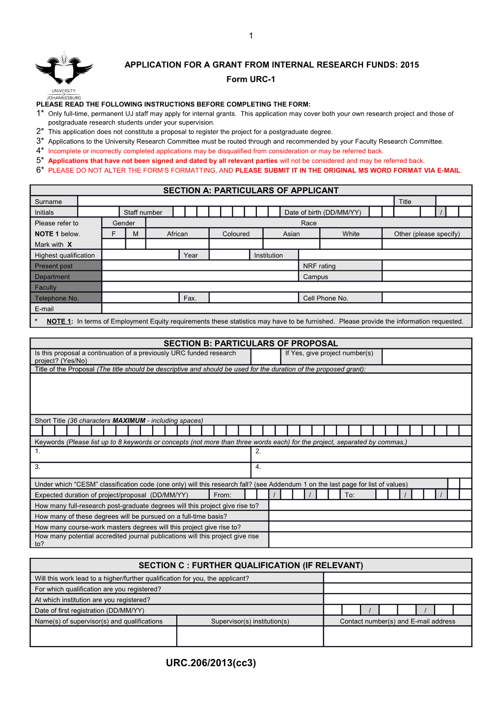 URC Grant Application Form