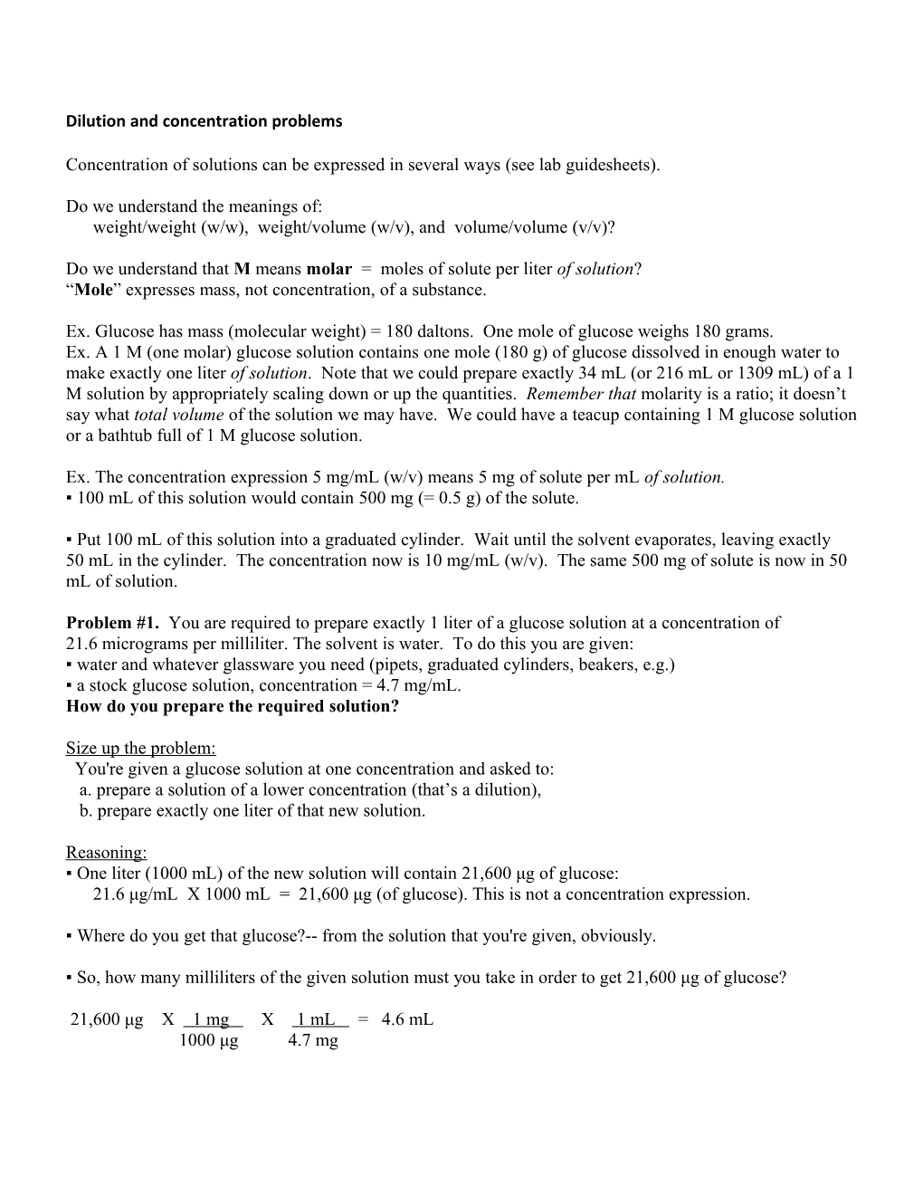 Dilution and Concentration Problems