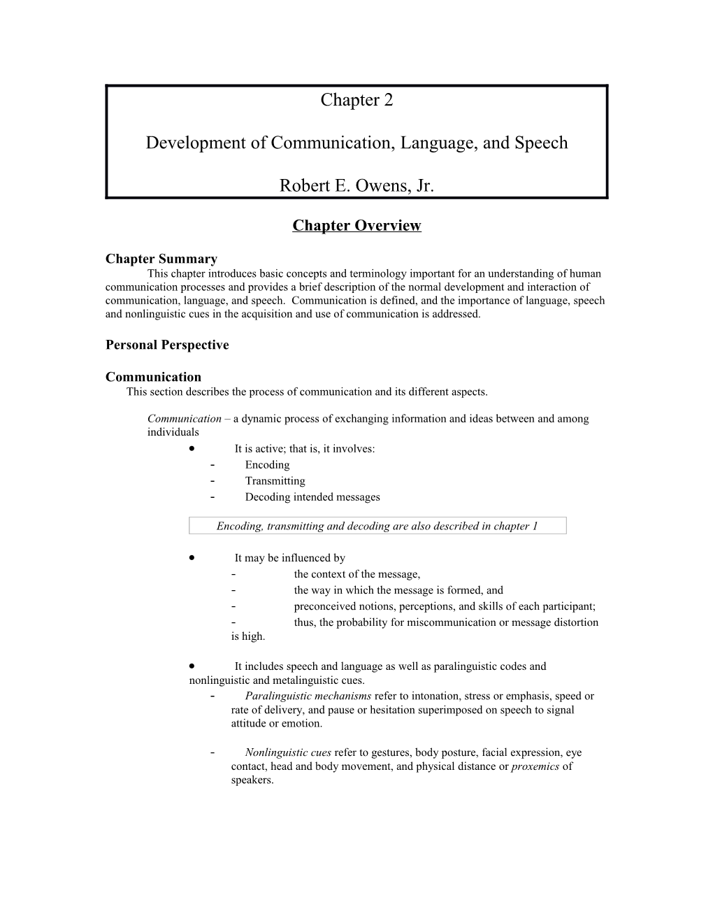 Development of Communication, Language, and Speech