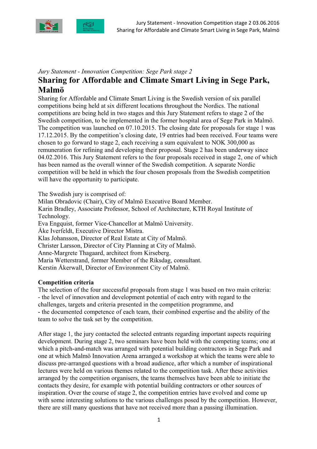 Sharing for Affordable and Climate Smart Living in Sege Park, Malmö