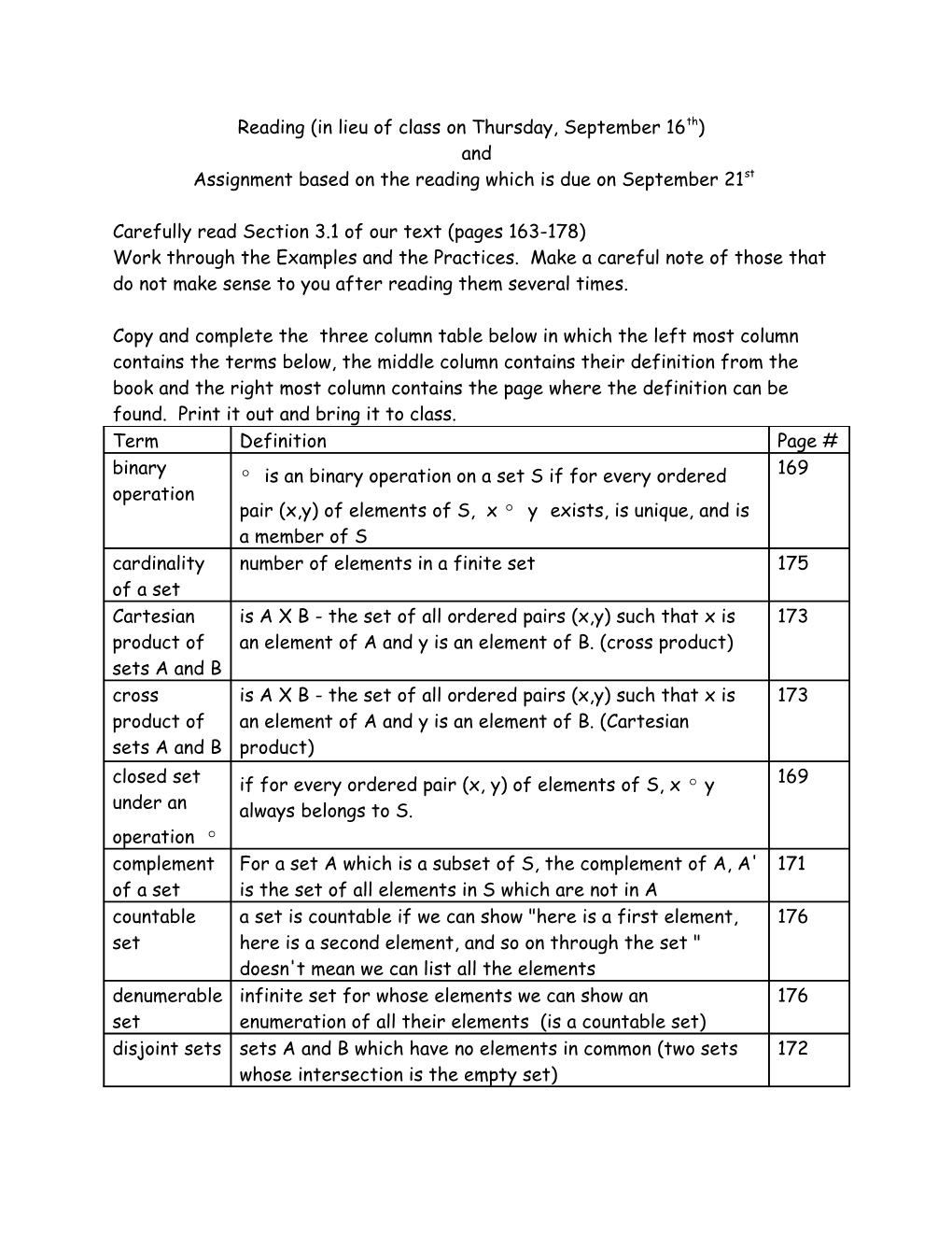 Reading (In Lieu of Class on Thursday, September 16Th)