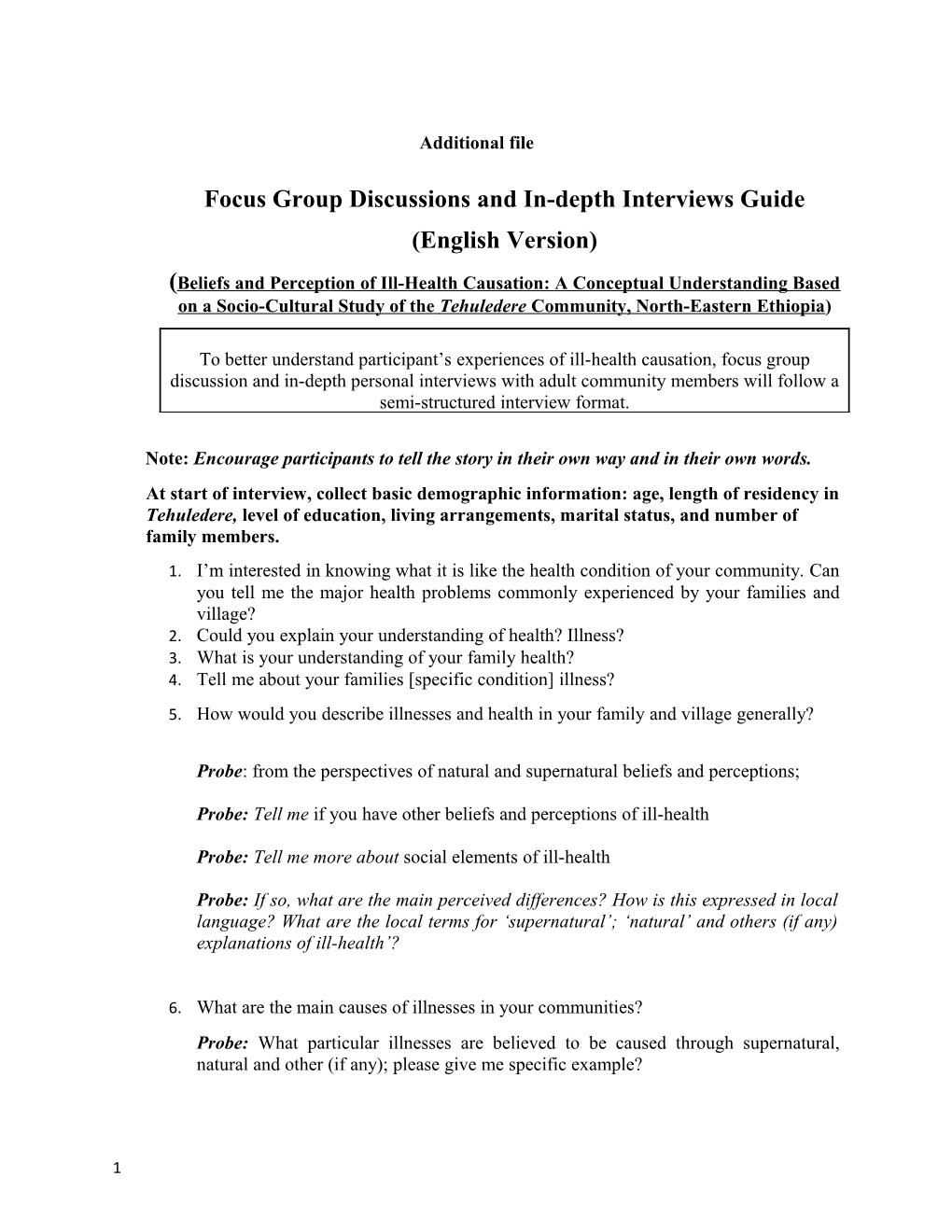 Focus Group Discussions and In-Depth Interviews Guide