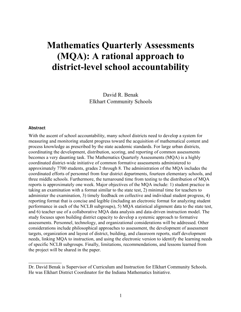 Mathematics Quarterly Assessments