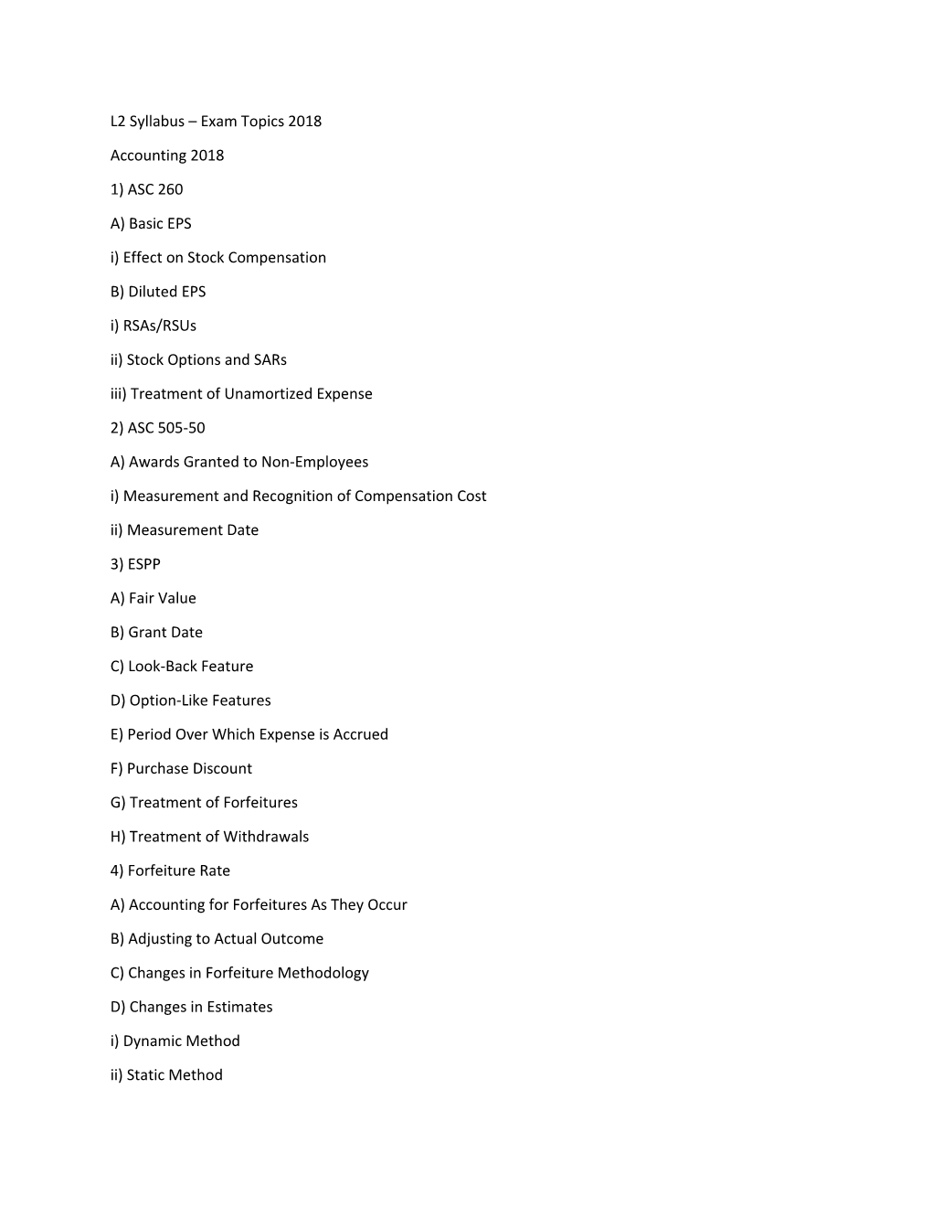 L2 Syllabus Exam Topics 2018