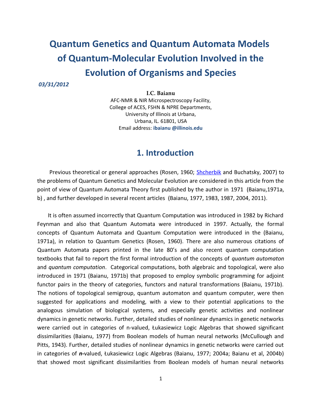 Quantum Genetics and Quantum Automata Models