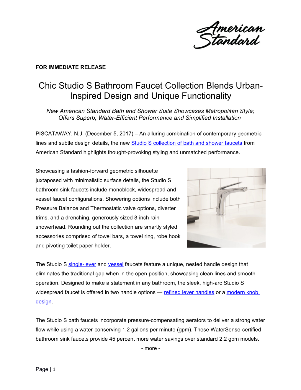 Chic Studio S Bathroom Faucet Collection Blends Urban-Inspired Design and Unique Functionality