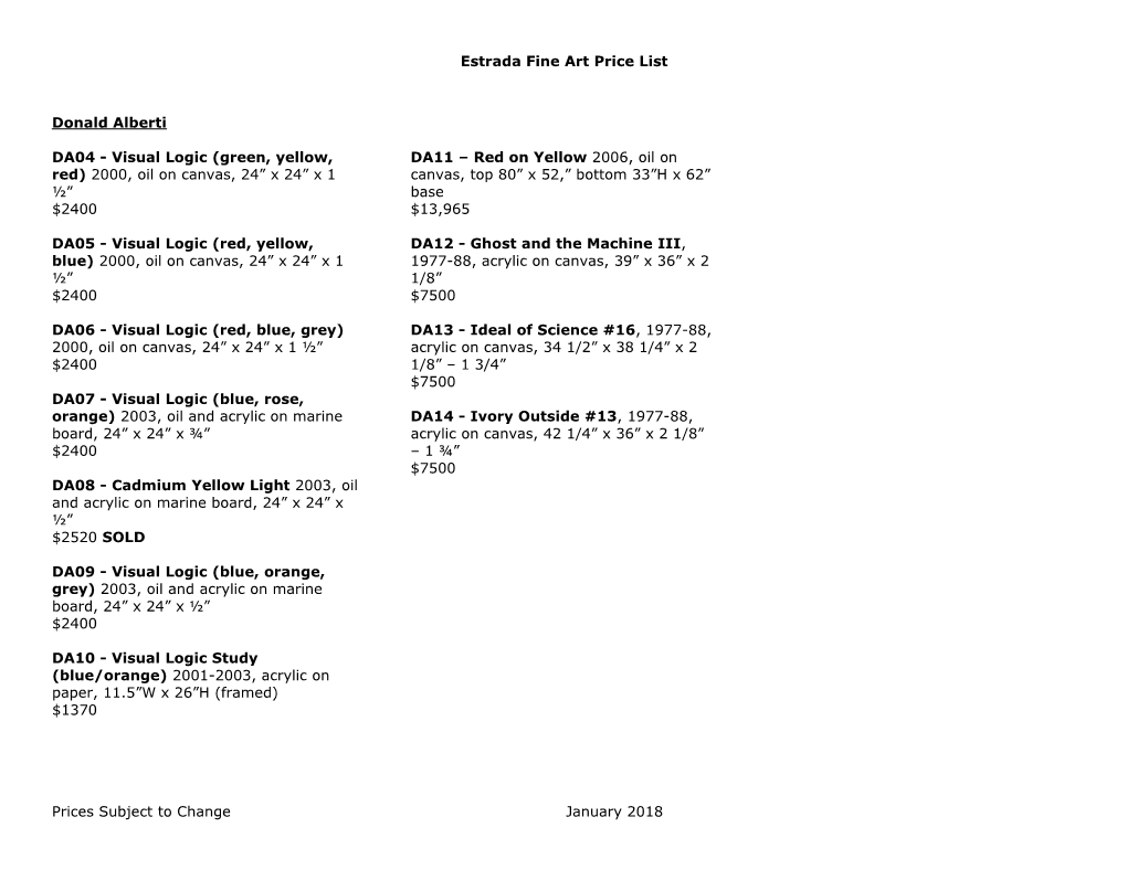 Estrada Fine Art Price List