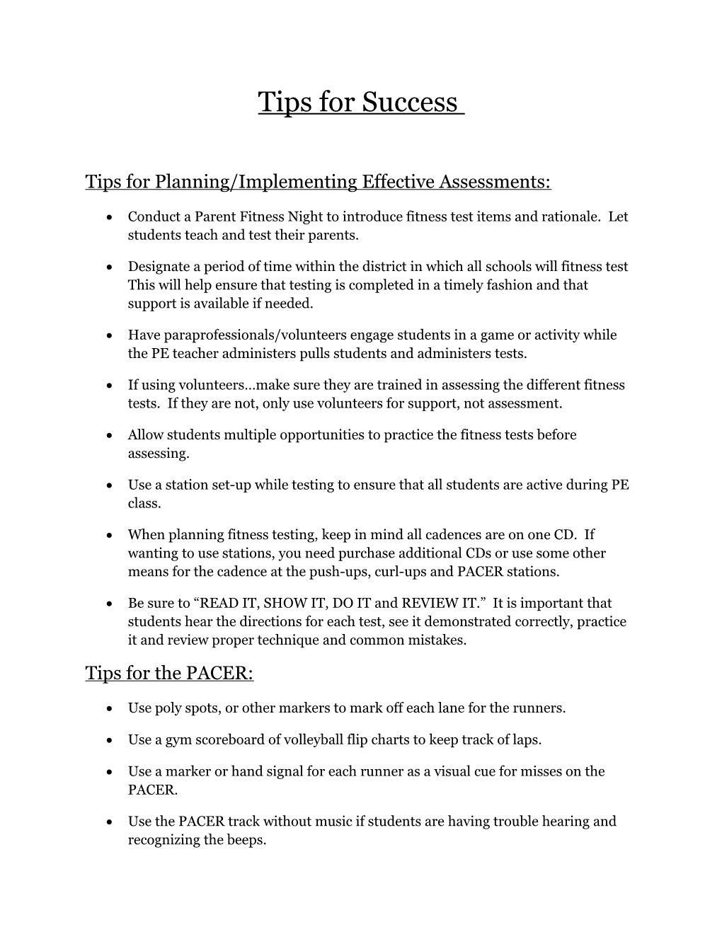 Tips for Planning/Implementing Effective Assessments