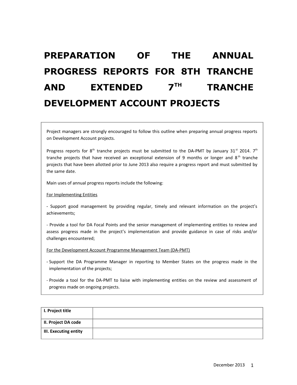 Annual Development Account Progress Report