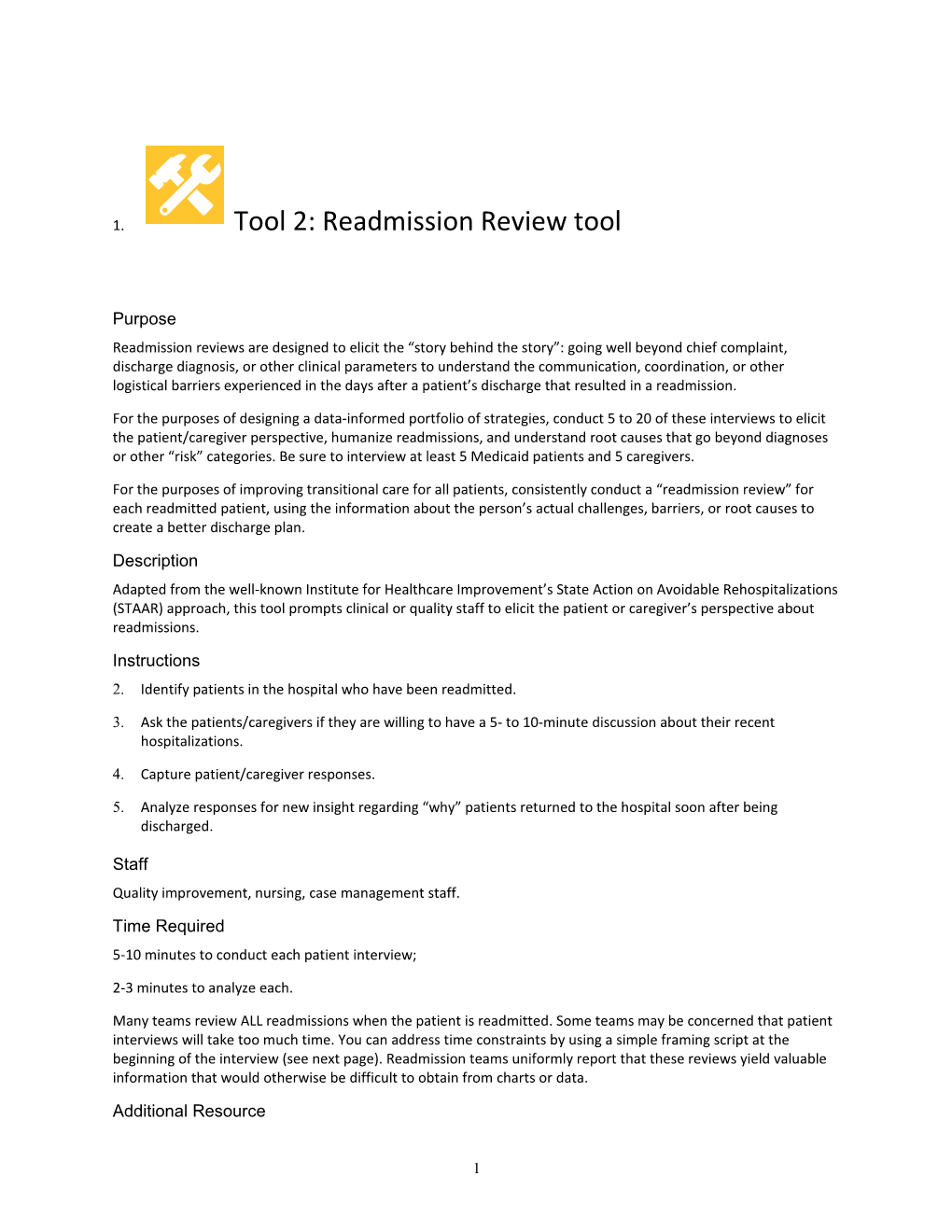 Tool 2: Readmission Review Tool