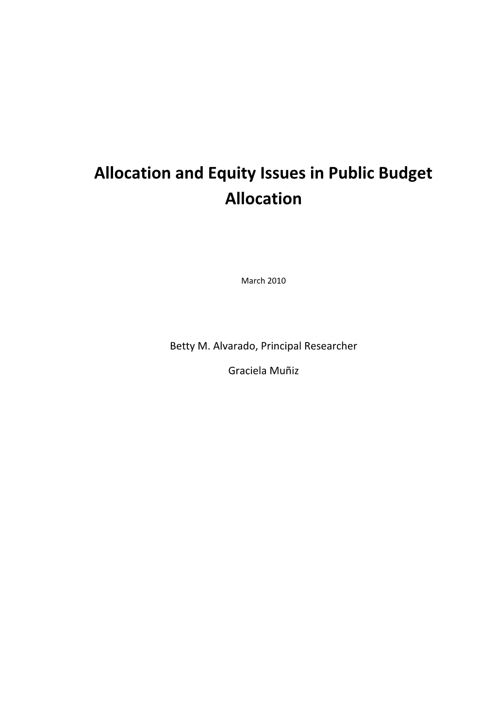 Pending Equity Issues in Budget Allocation