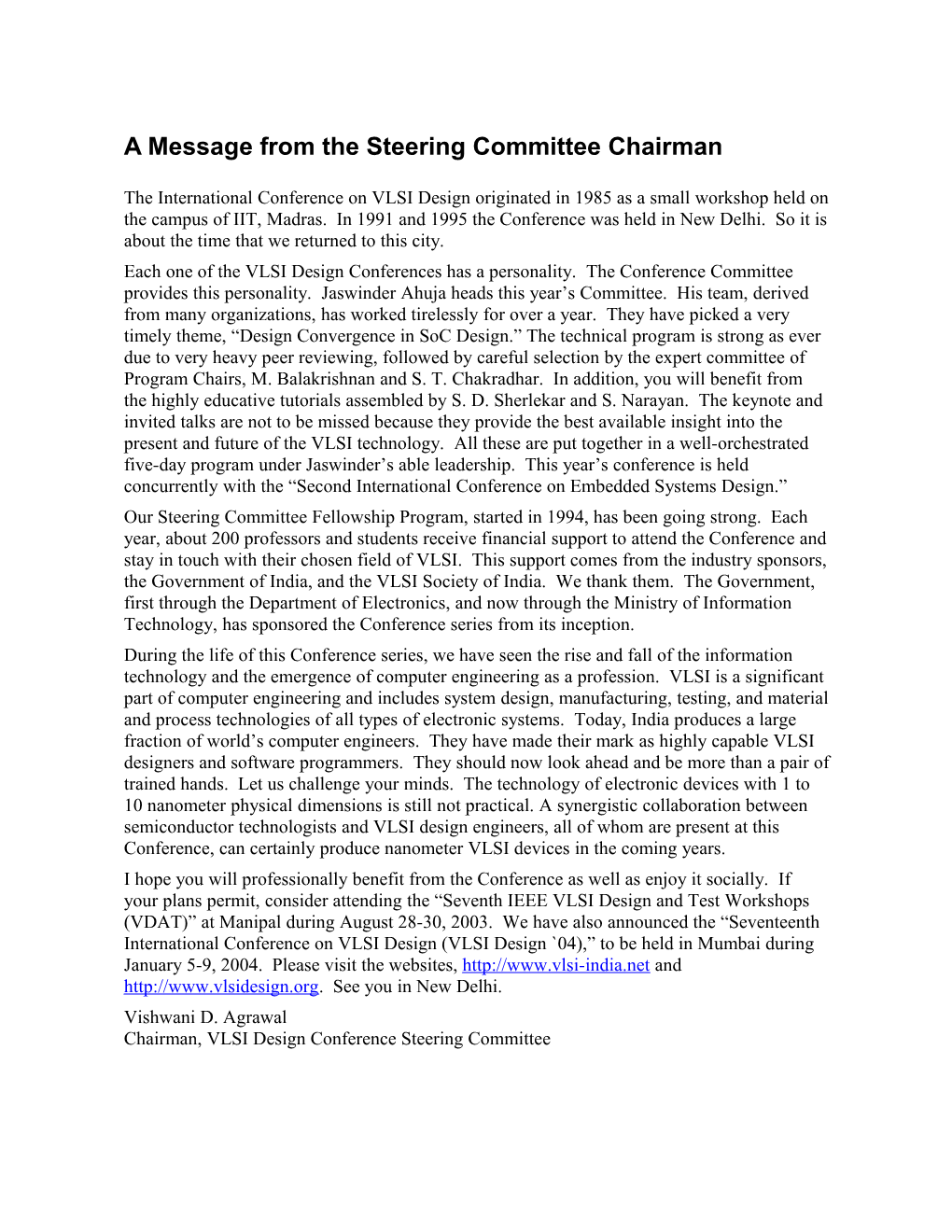 A Message from the Steering Committee Chairman