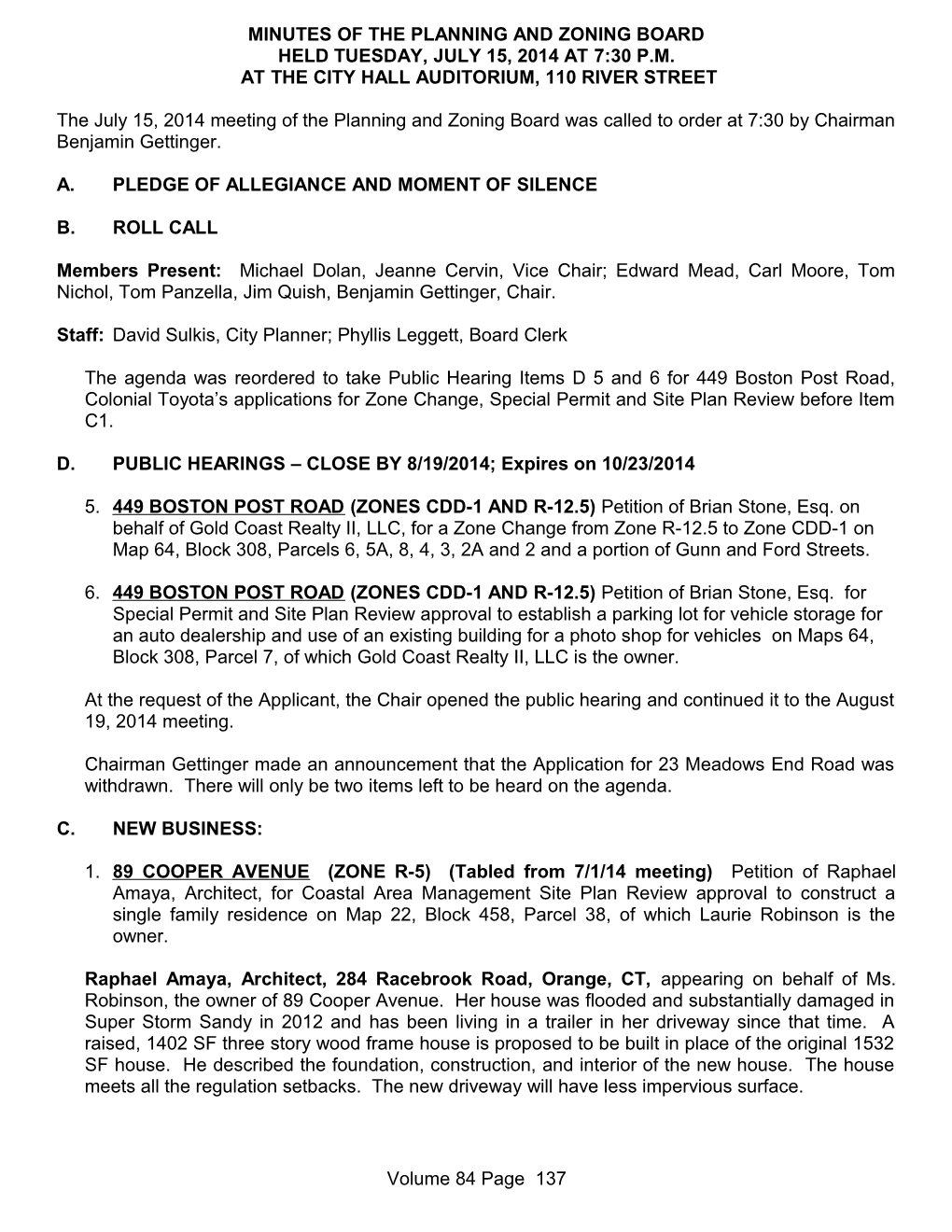 Minutes of the Planning and Zoning Board