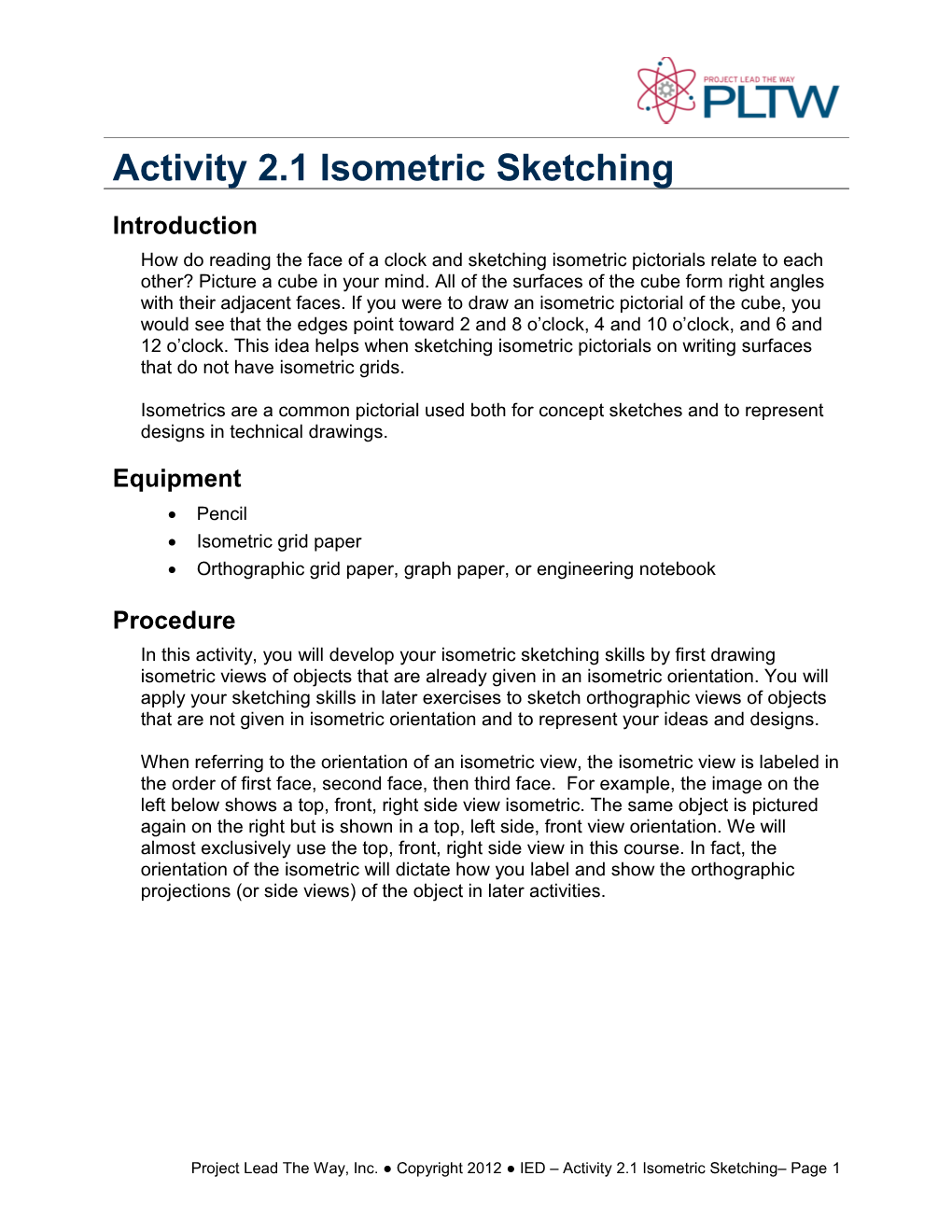 Activity 2.1 Isometric Sketching