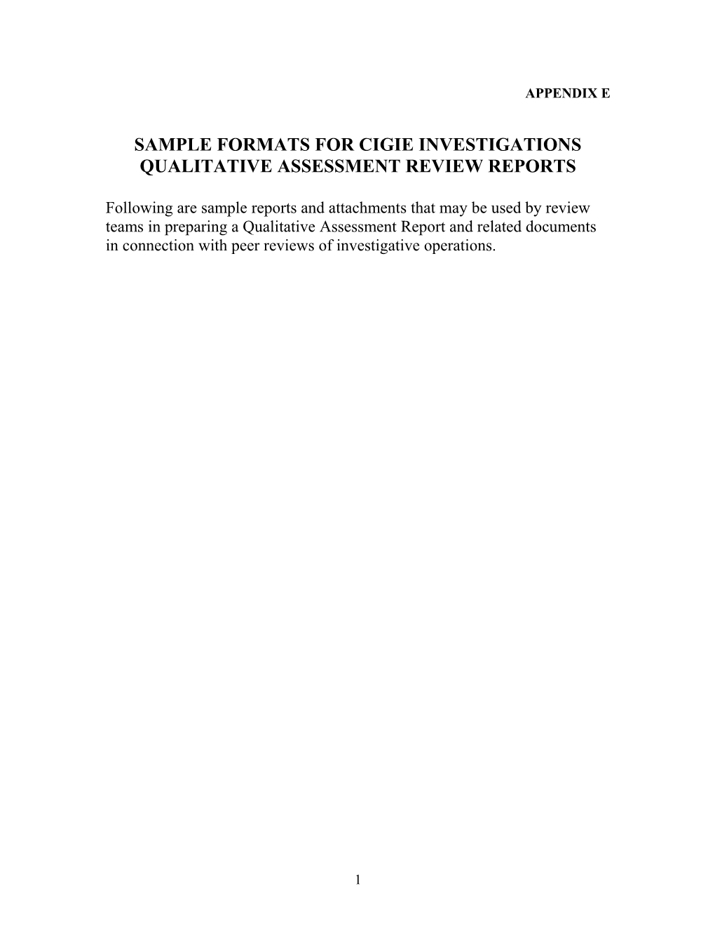 Sample Formats for Cigie Investigations Qualitative Assessment Review Reports