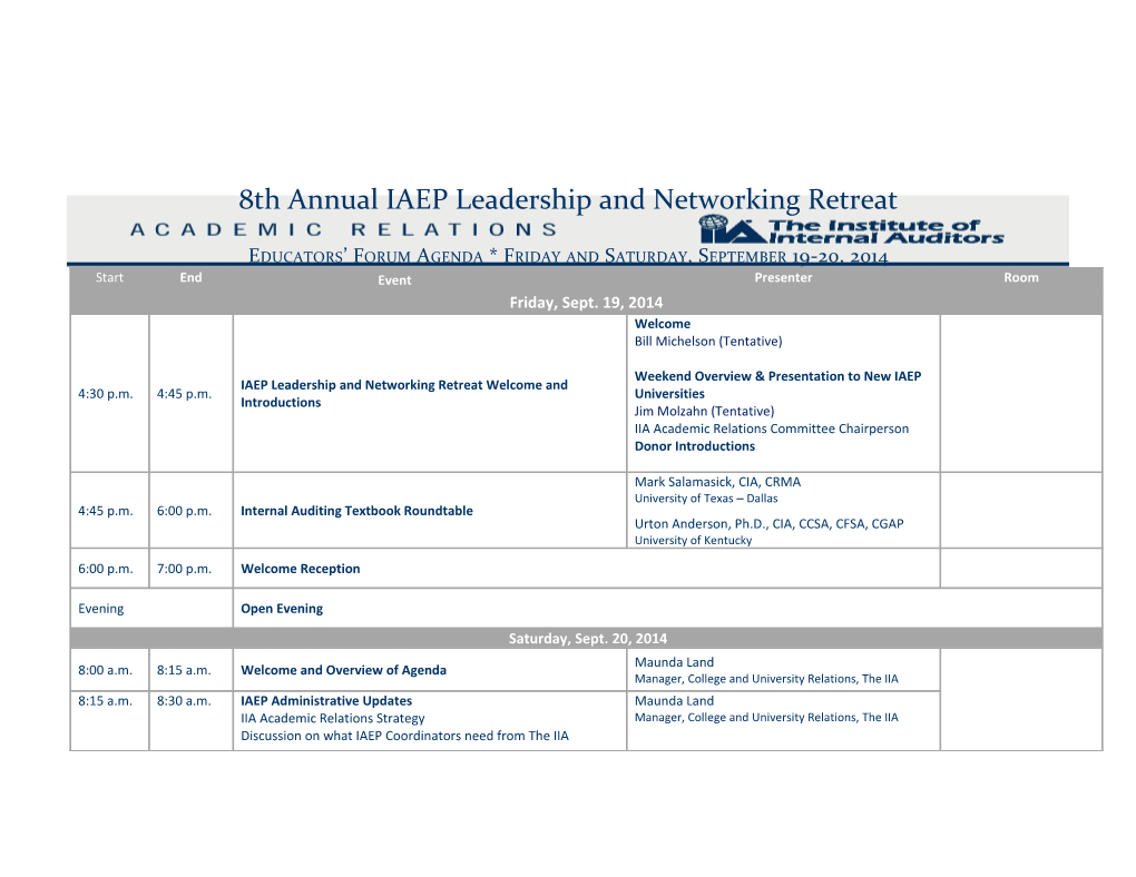 IAEP Networking Retreat Educators Forum Agenda