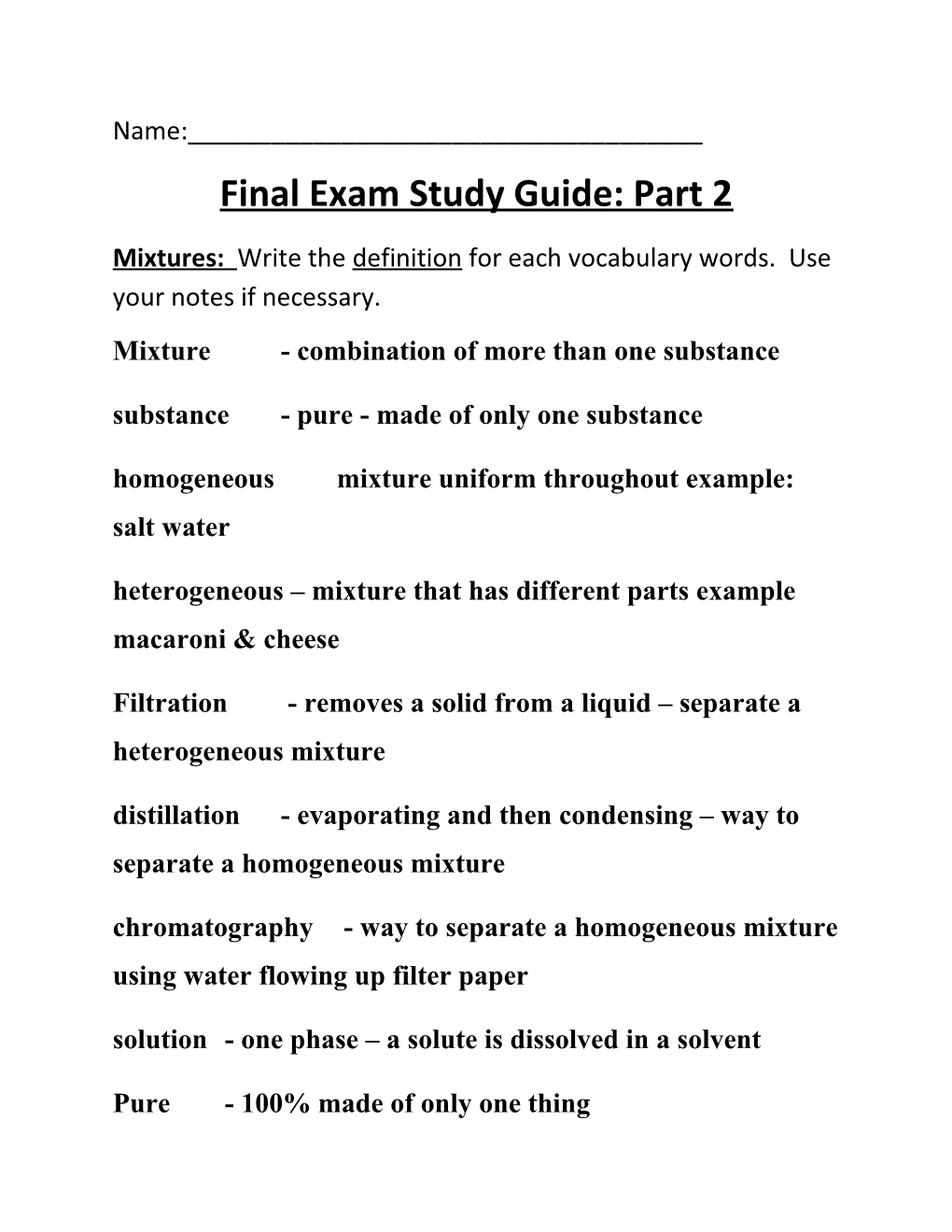 Final Exam Study Guide: Part 2