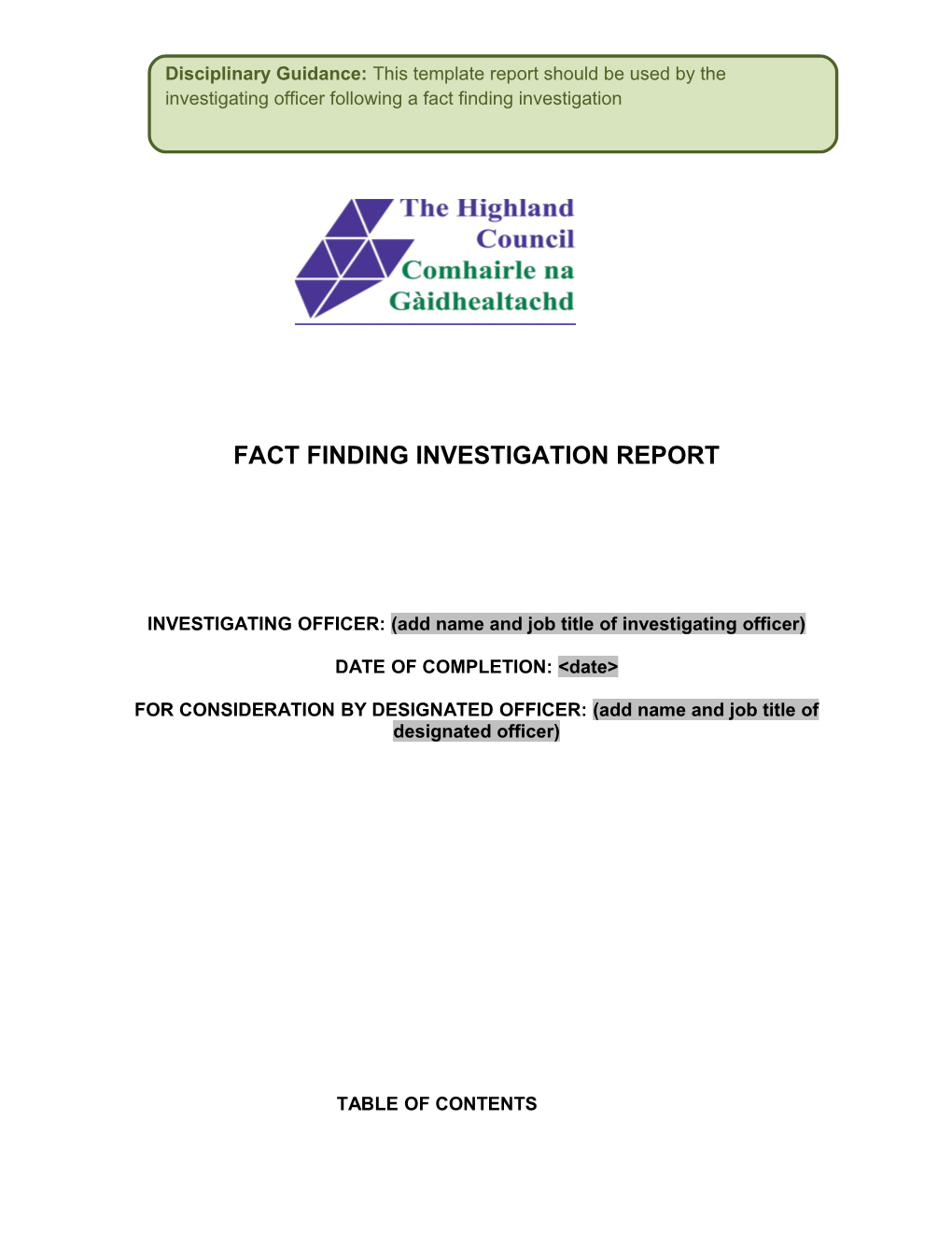 Fact Finding Investigation Report